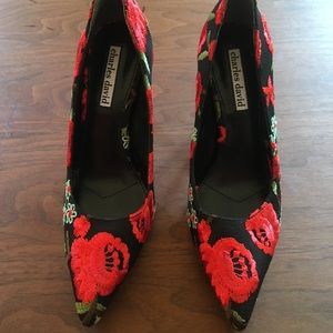 Charles David Red Rose Print Heels